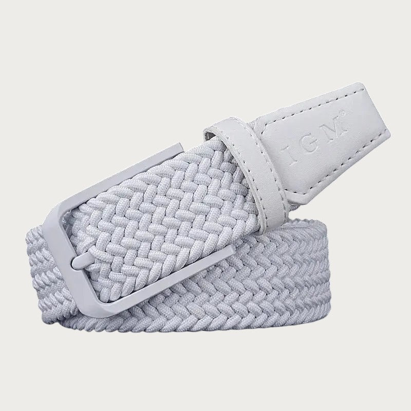 Ceinture tressée élastique blanche IGM en toile pour homme et femme avec boucle métallique décontractée