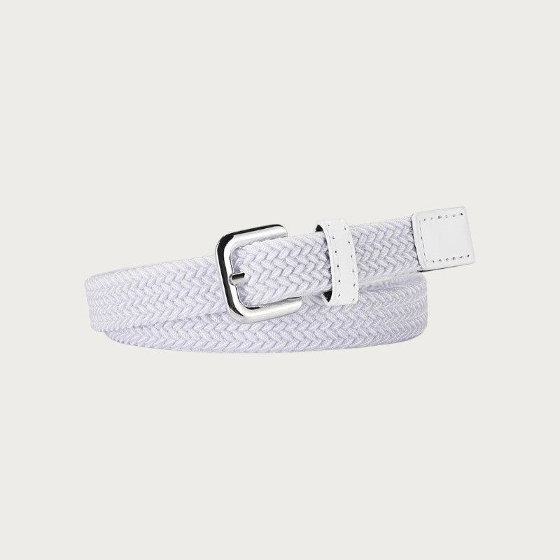 Ceintura ceinture tressée élastique blanche pour femme avec boucle ardillon en métal argenté et détails en similicuir