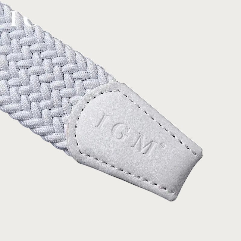 Ceintura ceinture tressée élastique blanche en toile avec embout en cuir synthétique marqué IGM pour sport et loisirs