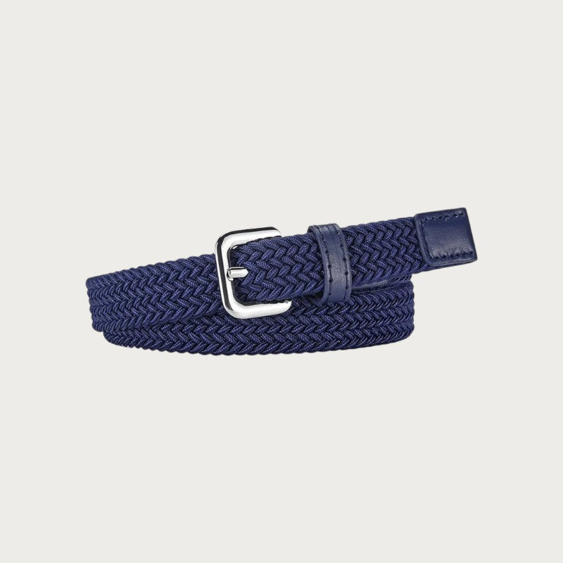 Ceinture tressée élastique Ceintura bleu marine refermée en anneau, boucle ardillon argentée