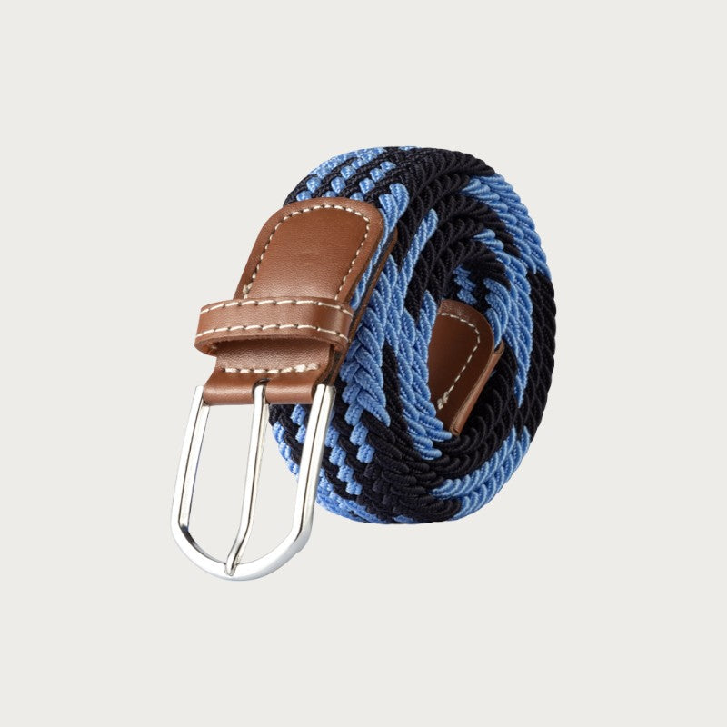 Ceinture tressée Ceintura Giovanni en toile élastique bleue et noire avec boucle ardillon en métal et détails cuir