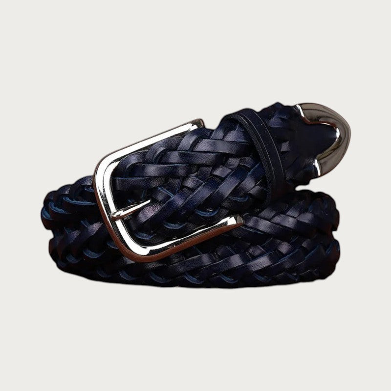 Ceinture tressée Ceintura en cuir de vachette bleu marine avec boucle ardillon argentée pour un style décontracté