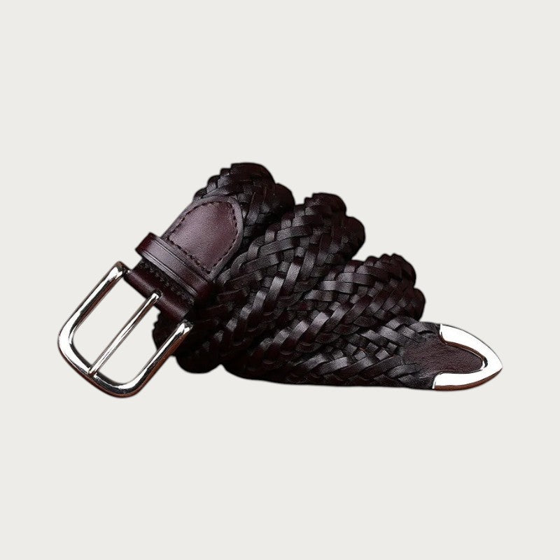 Ceintura ceinture tressée pour homme en cuir de vachette marron foncé avec boucle ardillon classique en métal