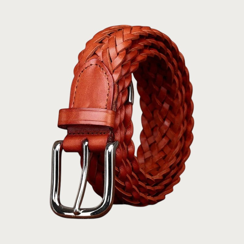 Ceintura ceinture tressée en cuir de vachette marron pour homme avec boucle ardillon argentée classique