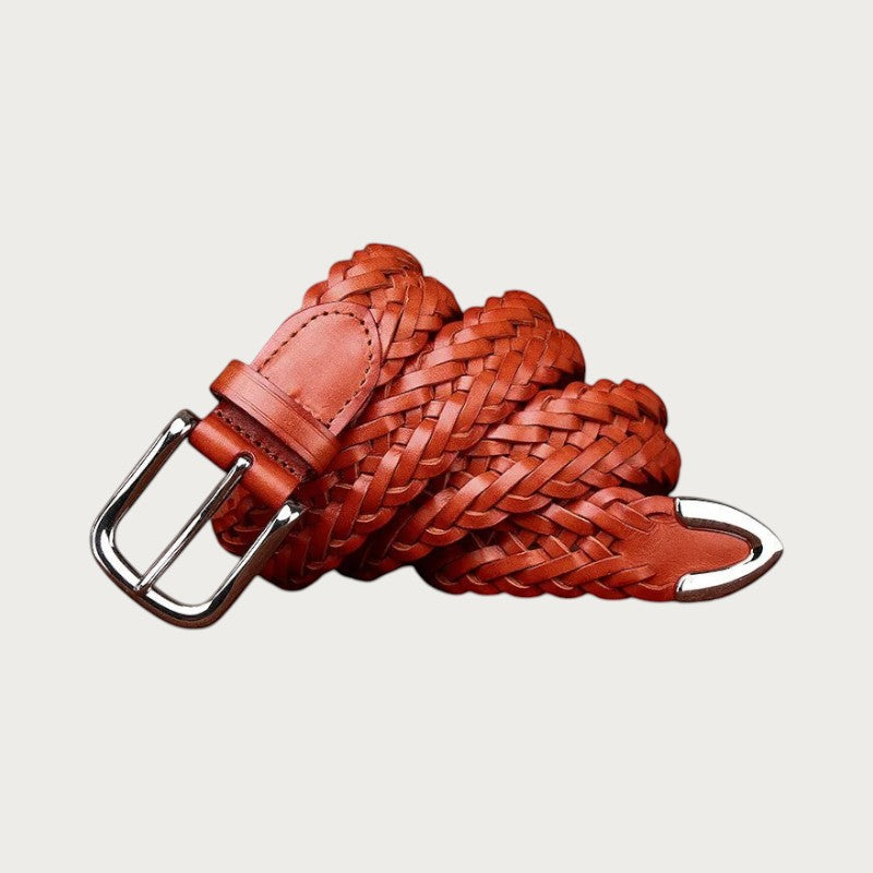 Ceintura ceinture tressée en cuir de vachette marron avec boucle ardillon métallique pour un style décontracté