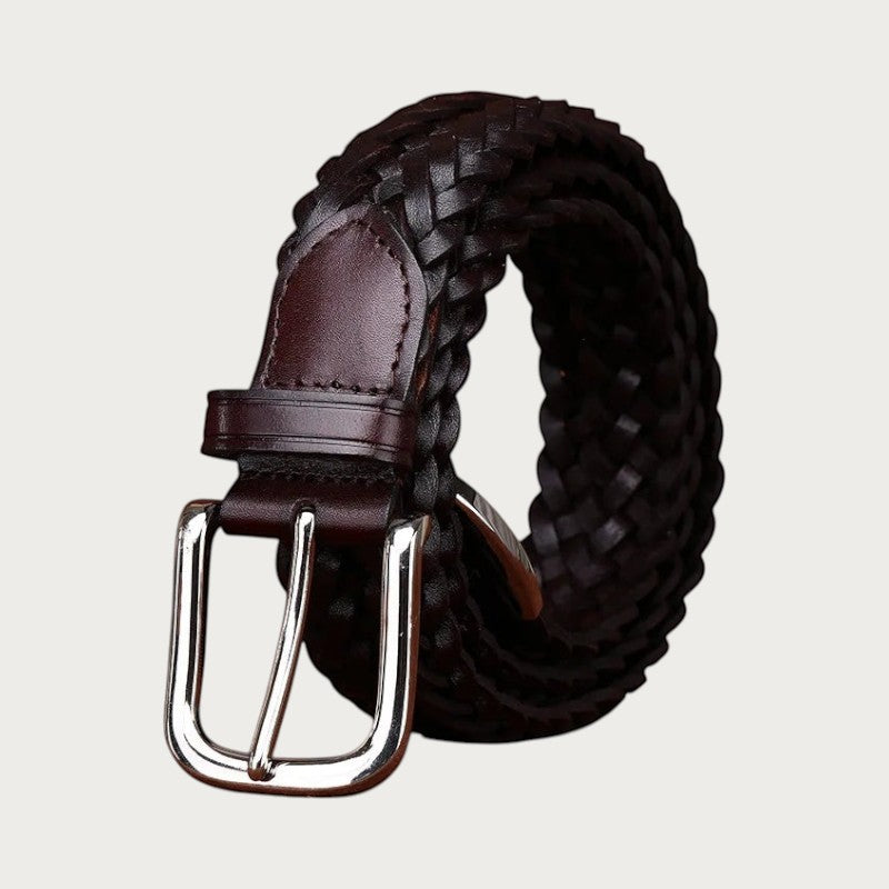 Ceintura ceinture tressée pour homme en cuir de vachette marron foncé avec boucle ardillon argentée style décontracté