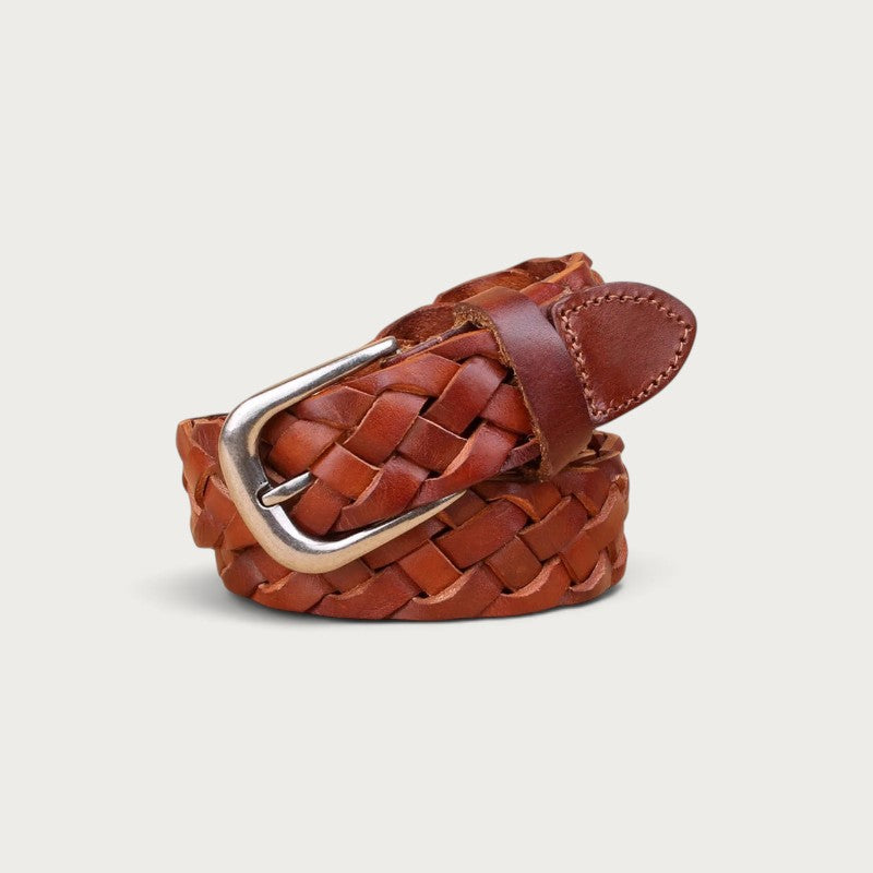 Ceinture tressée en cuir marron Ceintura avec boucle argentée classique pour femme