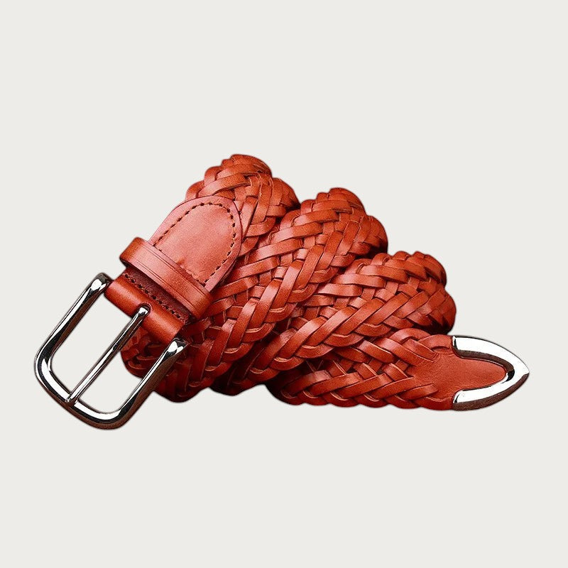 Ceinture tressée en cuir de vachette marron de Ceintura avec boucle ardillon classique pour un style décontracté.