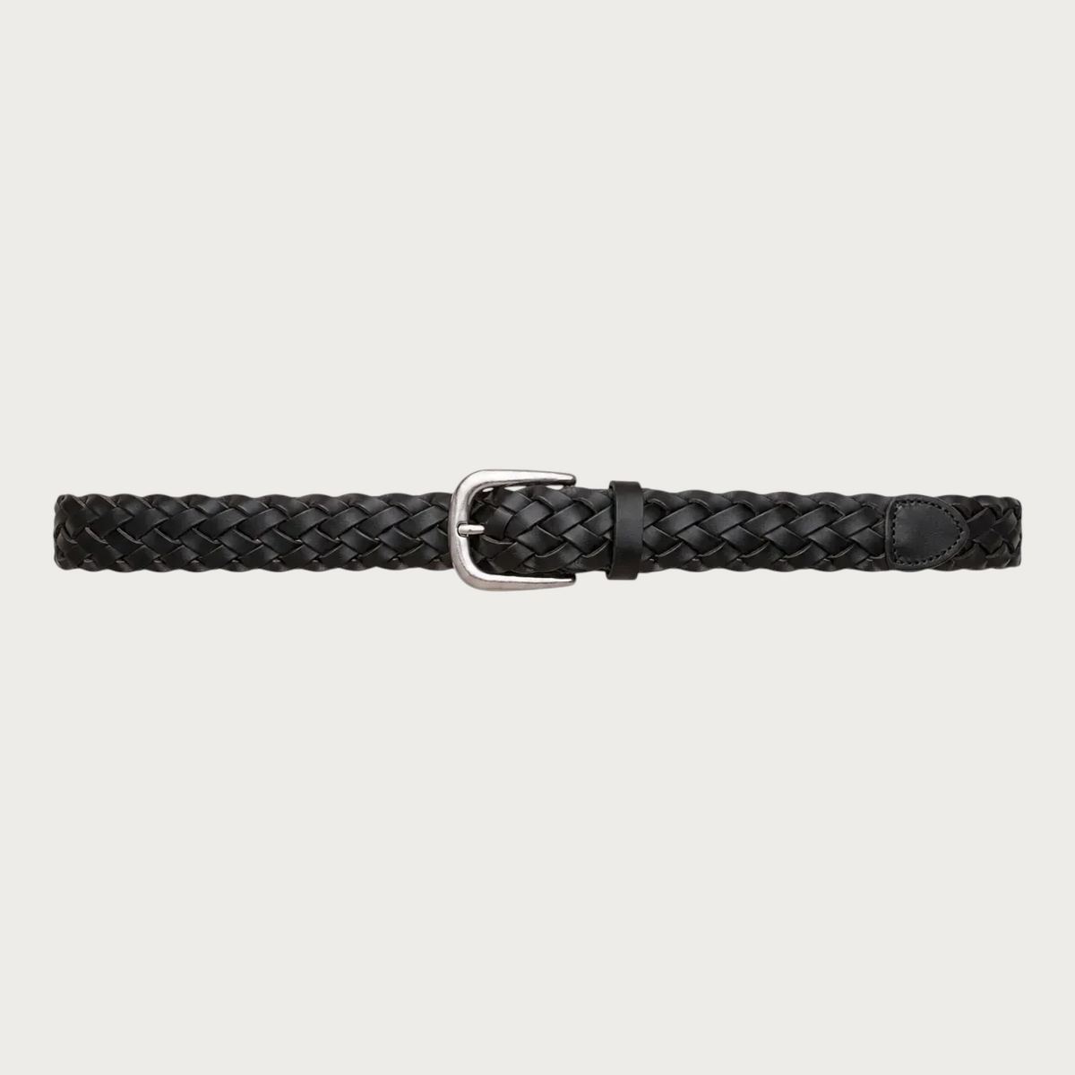 Ceinture tressée en cuir noir Ceintura avec boucle argentée classique pour femme