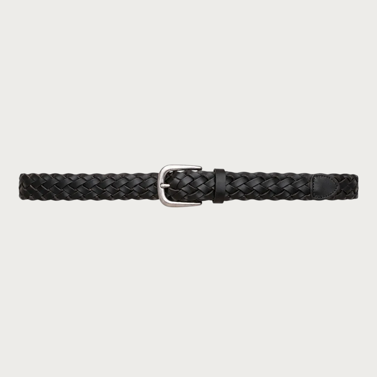 Ceinture tressée en cuir noir Ceintura avec boucle argentée classique pour femme Image