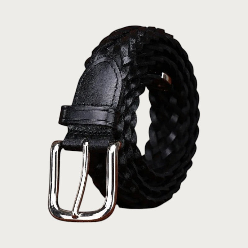 Ceintura ceinture tressée noire pour homme en cuir de vachette véritable avec boucle ardillon argentée classique