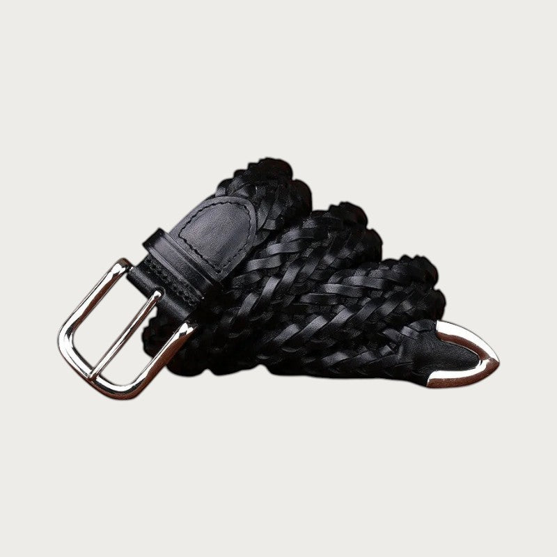 Ceintura ceinture tressée noire pour homme en cuir de vachette véritable avec boucle ardillon classique