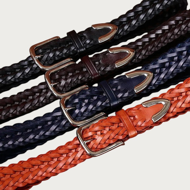 Ceintura ceinture tressée en cuir de vachette véritable avec boucle ardillon métallique pour un style décontracté