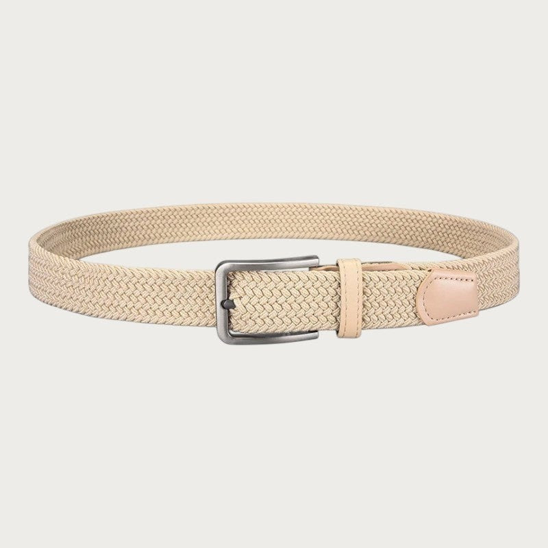 Ceinture tressée élastique beige pour homme avec boucle métallique, style décontracté par Ceintura