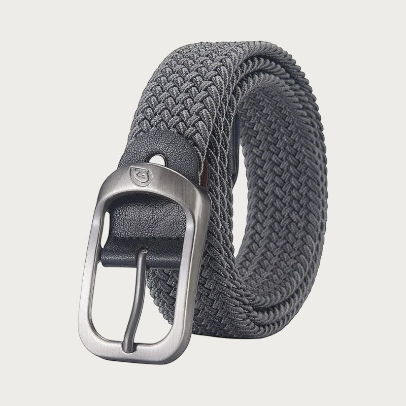 Ceinture tressée élastique grise Ceintura avec boucle ardillon en alliage argenté et détails en cuir synthétique