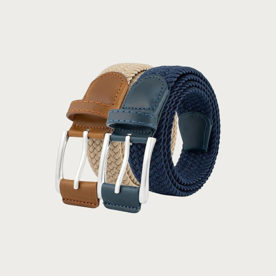 Ceintures tressées élastiques Ceintura Roberto en bleu marine et beige avec boucles à ardillon en alliage argenté