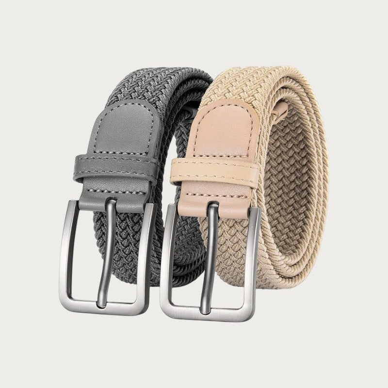 Ceintura ceinture tressée élastique pour homme en polyester gris et beige avec boucle métallique décontractée