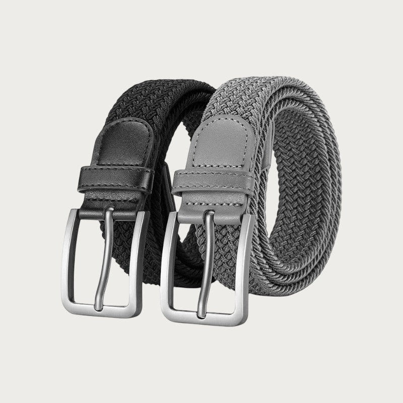 Ceintura ceinture tressée élastique pour homme en polyester noir et gris avec boucle métallique classique Image