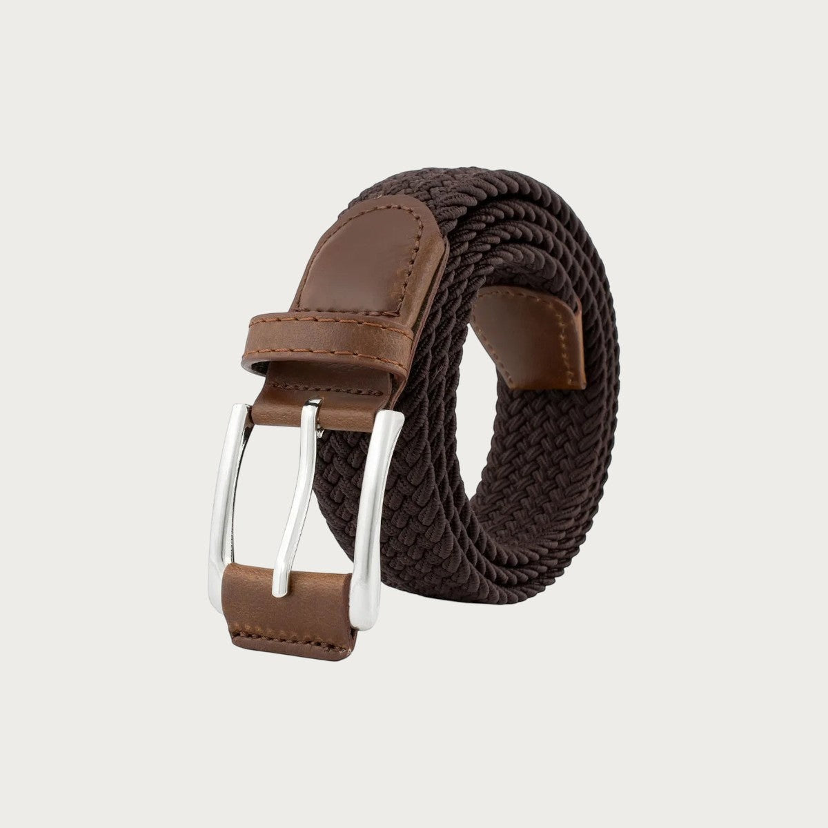 Ceinture tressée élastique marron Ceintura avec boucle ardillon argentée et finitions en cuir synthétique Image