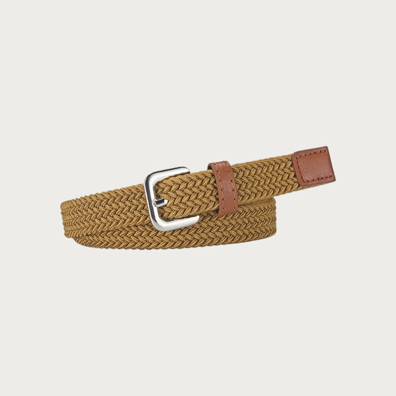 Ceinture tressée élastique marron Ceintura avec boucle ardillon argentée et détails en similicuir pour un style décontracté