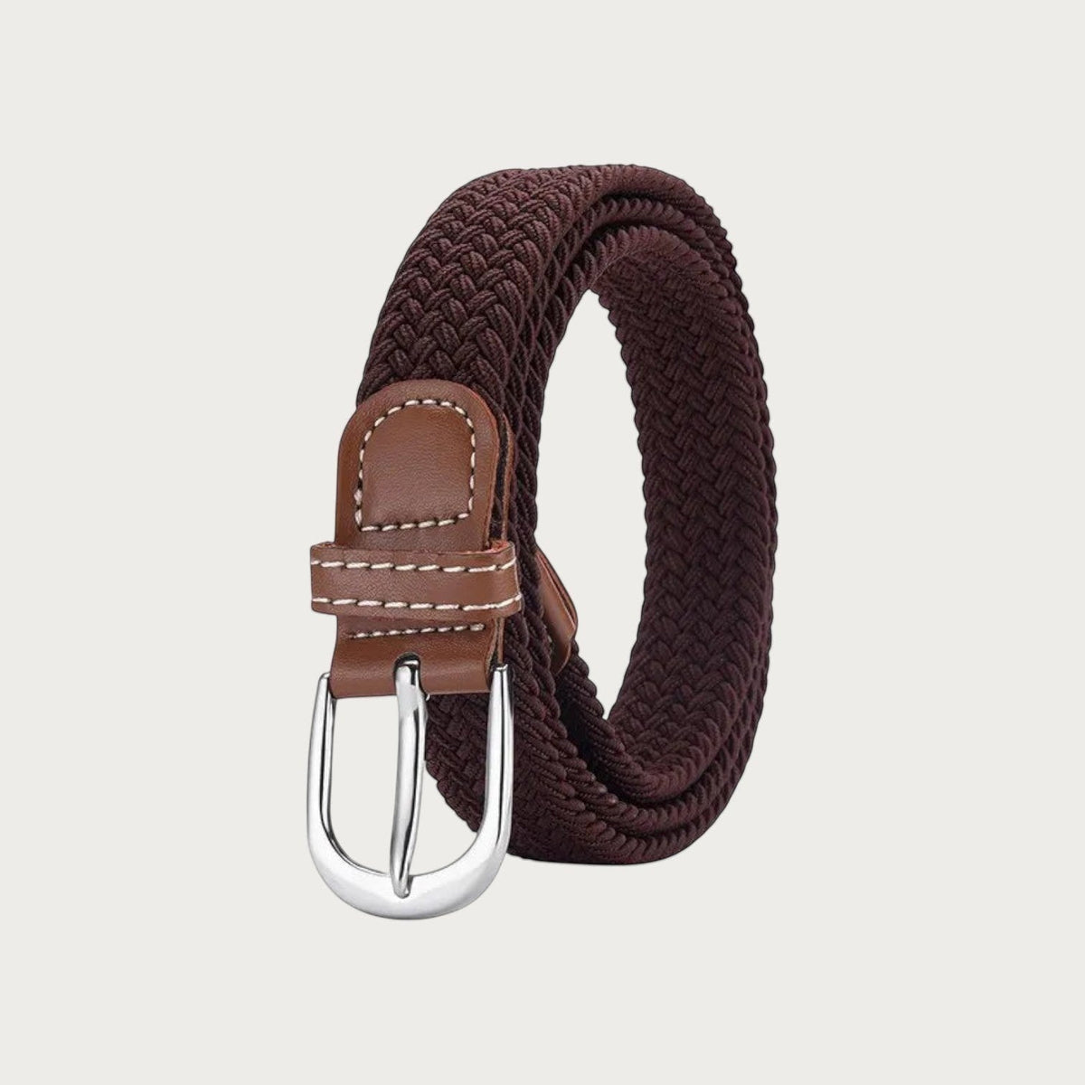 Ceinture tressée élastique Ceintura marron foncé avec boucle argentée et détails en cuir synthétique