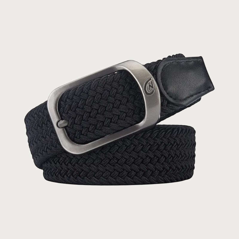 Ceinture tressée élastique noire Ceintura avec boucle ardillon en alliage pour un style décontracté et ajustable