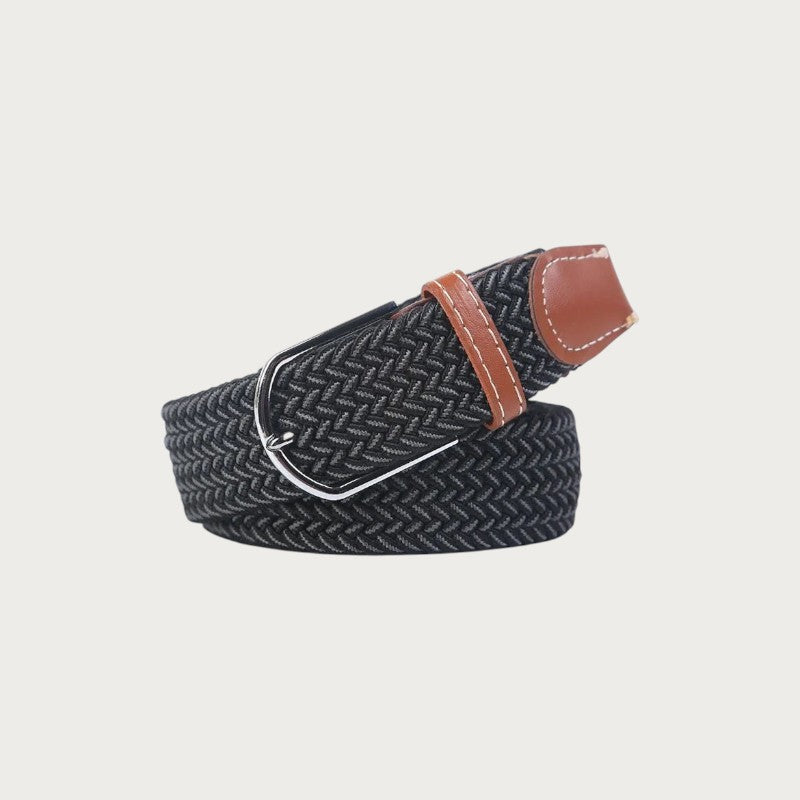 Ceinture tressée Ceintura bicolore noire et grise en toile élastique avec boucle en métal et détails en cuir marron