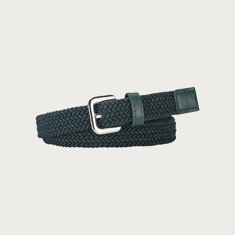 Ceintura ceinture tressée extensible vert foncé pour enfant avec boucle ardillon en métal argenté