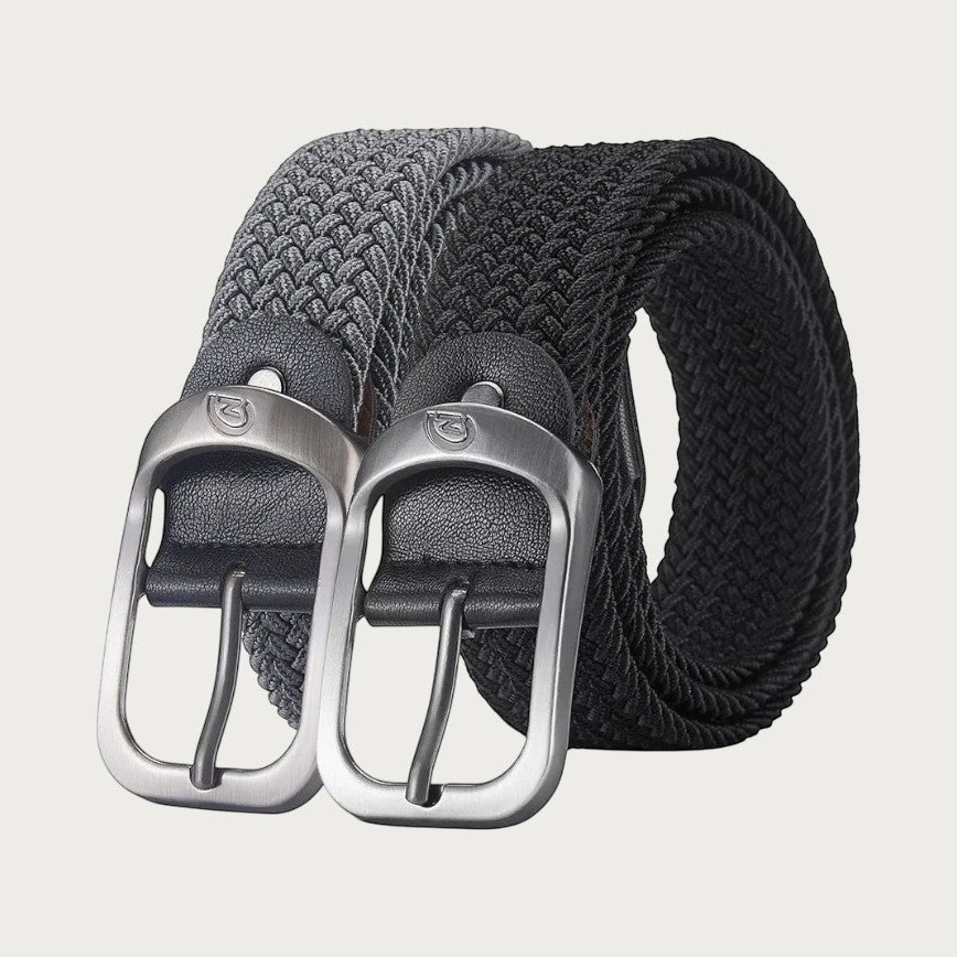 Ceintura ceinture tressée élastique unisexe en toile avec boucle ardillon en alliage, disponible en gris et noir