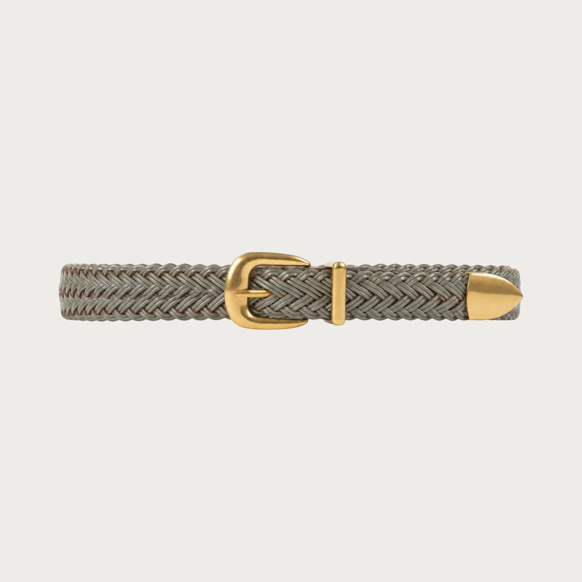 Ceinture tressée Ceintura grise pour femme avec boucle dorée et embout pointu assorti
