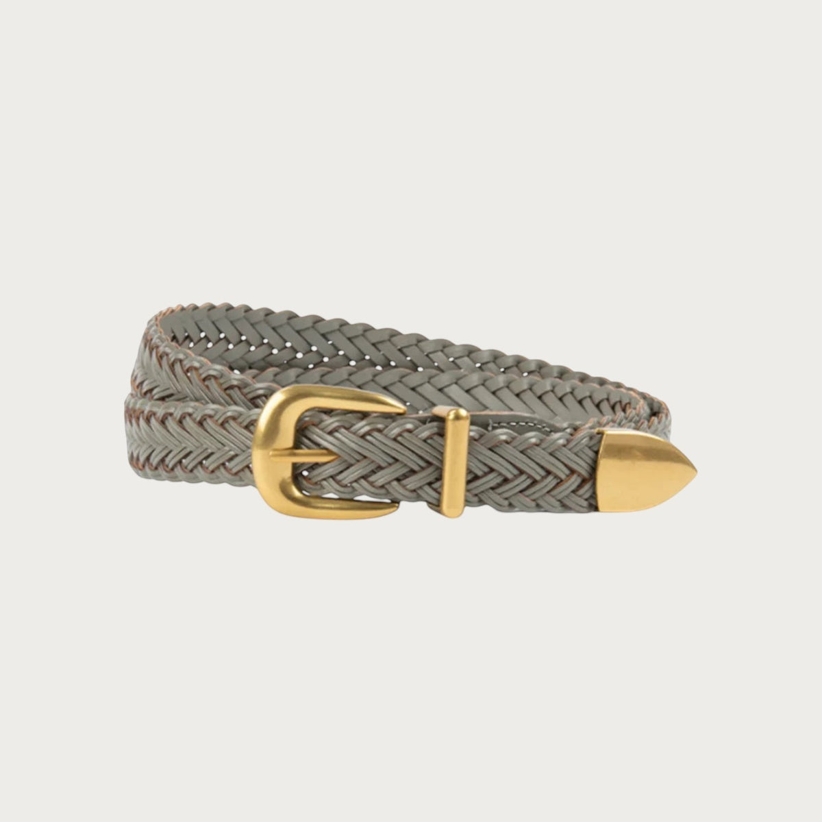 Ceinture tressée Ceintura grise pour femme avec boucle dorée et embout pointu élégant