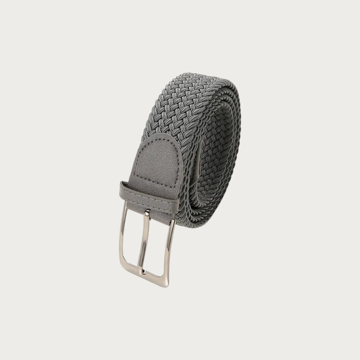 Ceinture tressée Ceintura grise enroulée serrée, boucle ardillon argentée sur la gauche