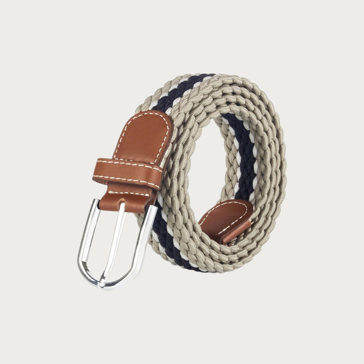 Ceinture tressée Ceintura Fabrizio en polyester beige et bleu marine avec détails en cuir et boucle à ardillon