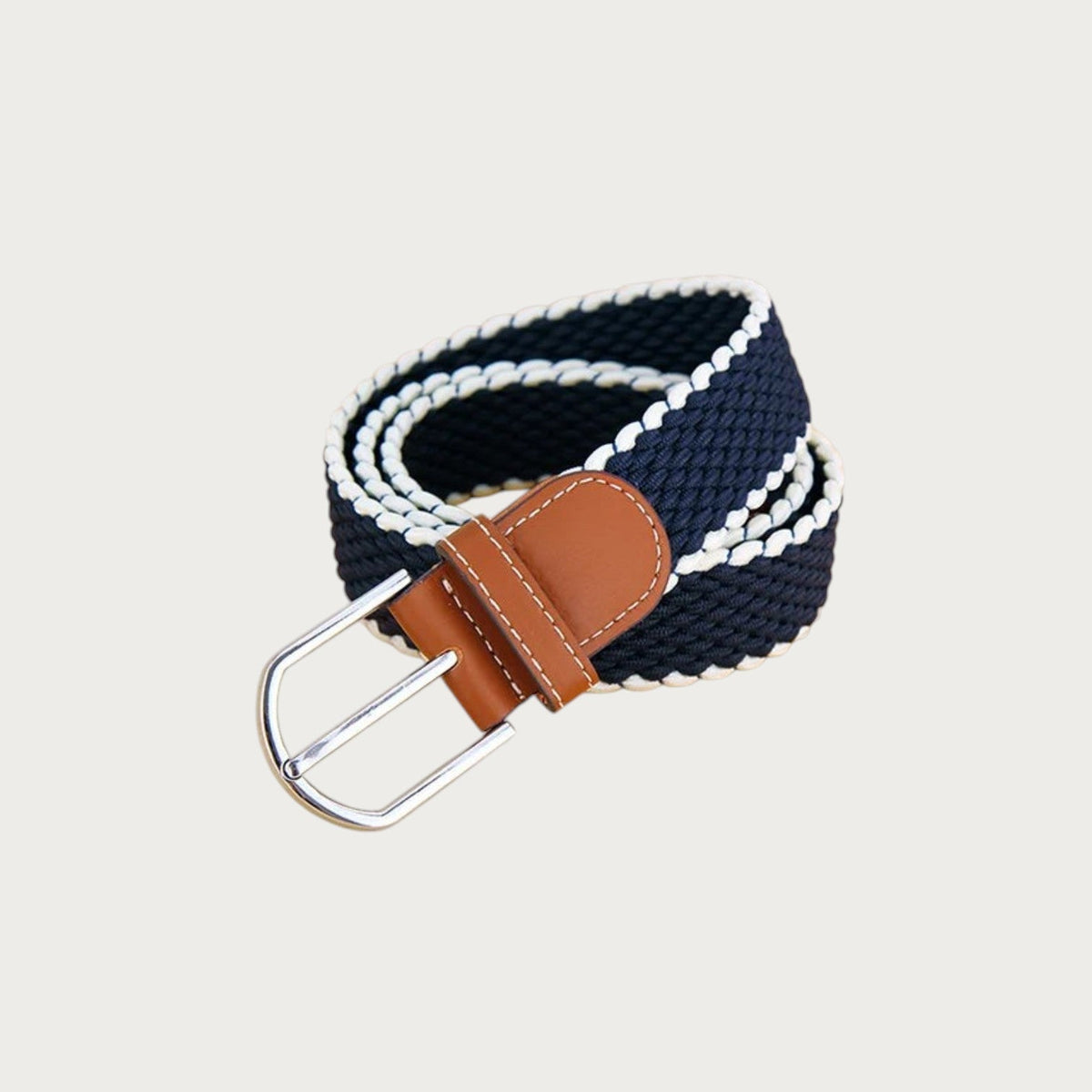 Ceinture tressée Ceintura Massimo bleu marine et blanc avec détails en cuir marron et boucle ardillon métallique