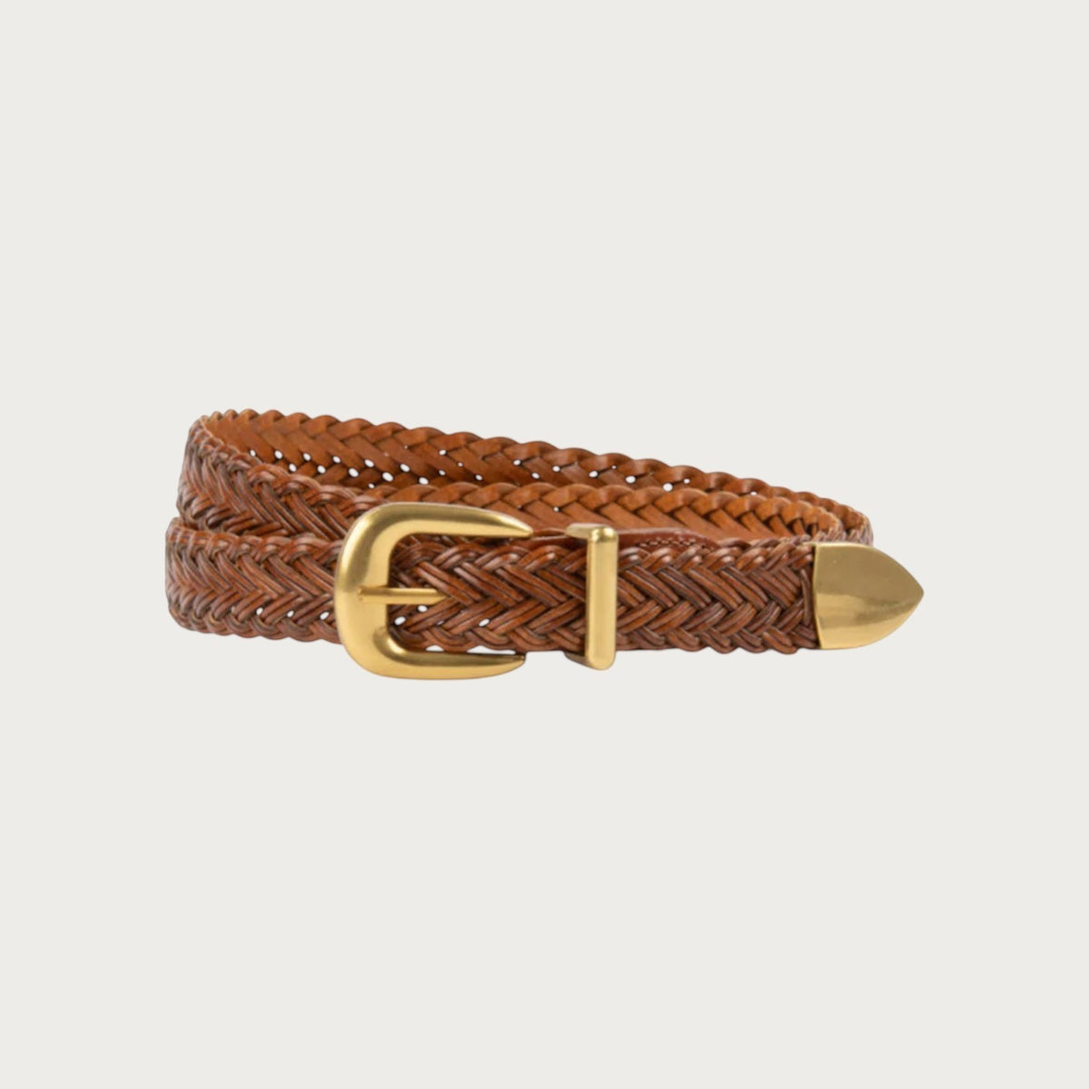 Ceinture tressée marron Ceintura pour femme avec boucle dorée et embout pointu élégant
