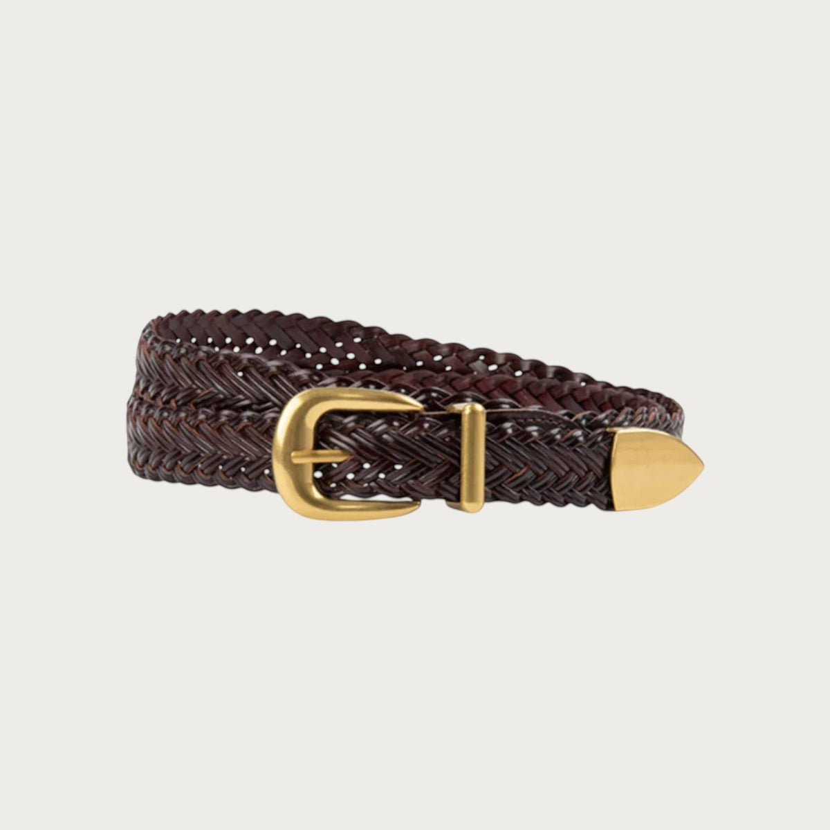 Ceinture tressée Ceintura marron chocolat pour femme avec boucle dorée et embout pointu élégant
