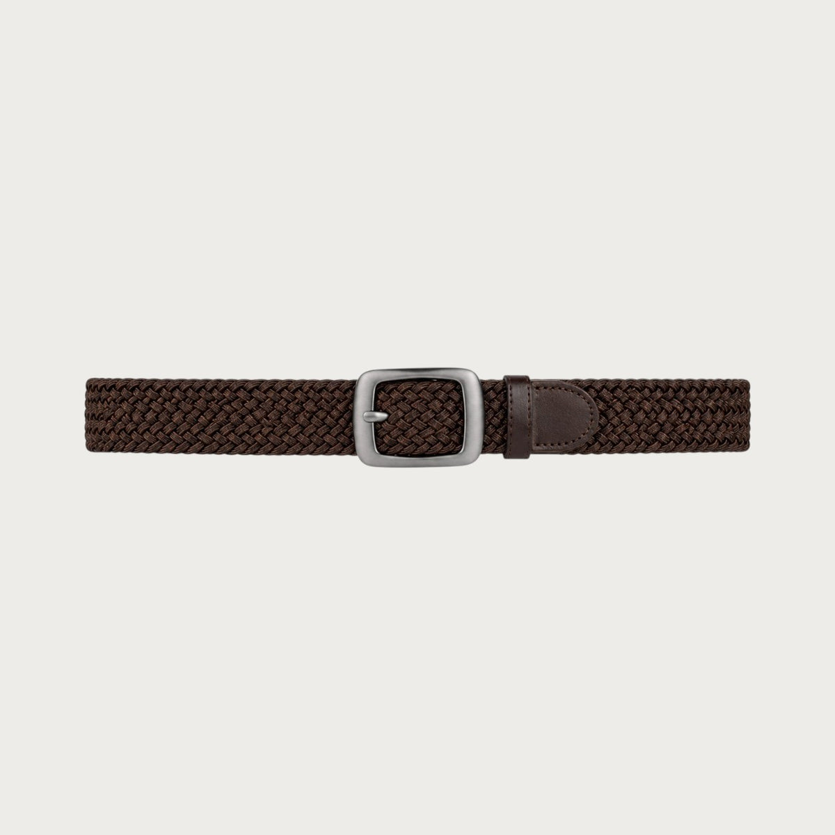 Ceinture Ceintura Gabriele marron tressée extensible grande taille avec boucle ardillon argentée