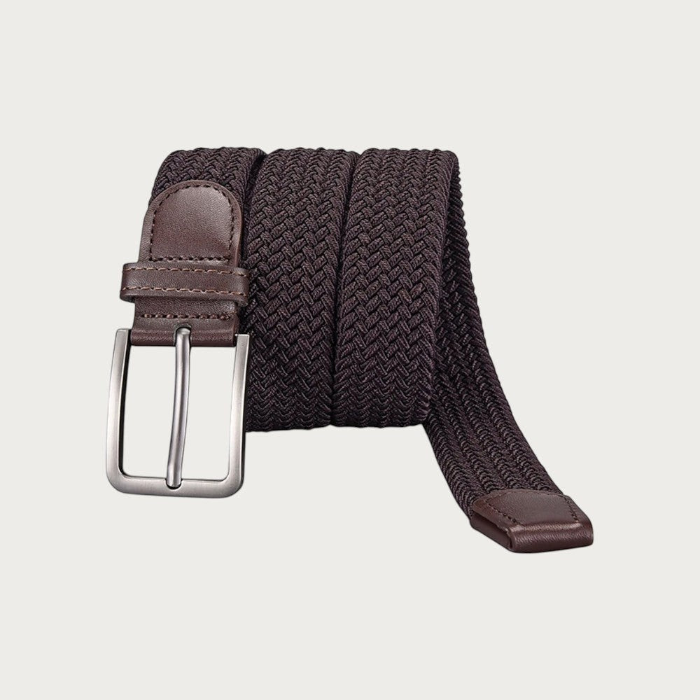 Ceintura ceinture tressée élastique pour homme en polyester marron avec boucle métallique classique
