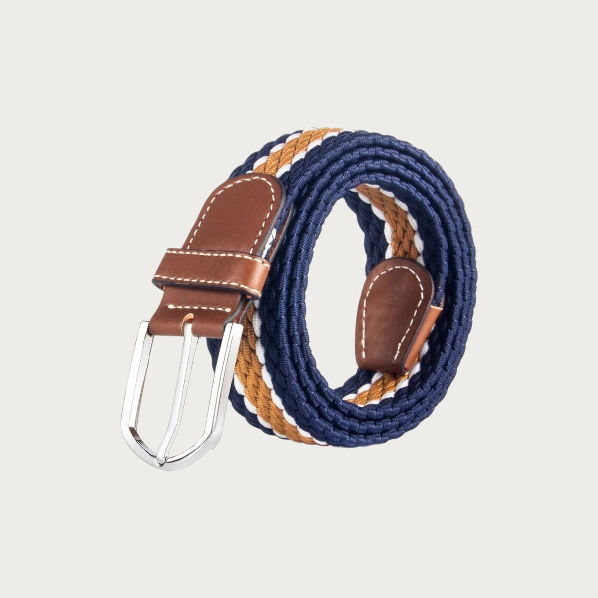 Ceinture tressée Ceintura Fabrizio bleu, blanc et marron en polyester extensible avec boucle à ardillon argentée