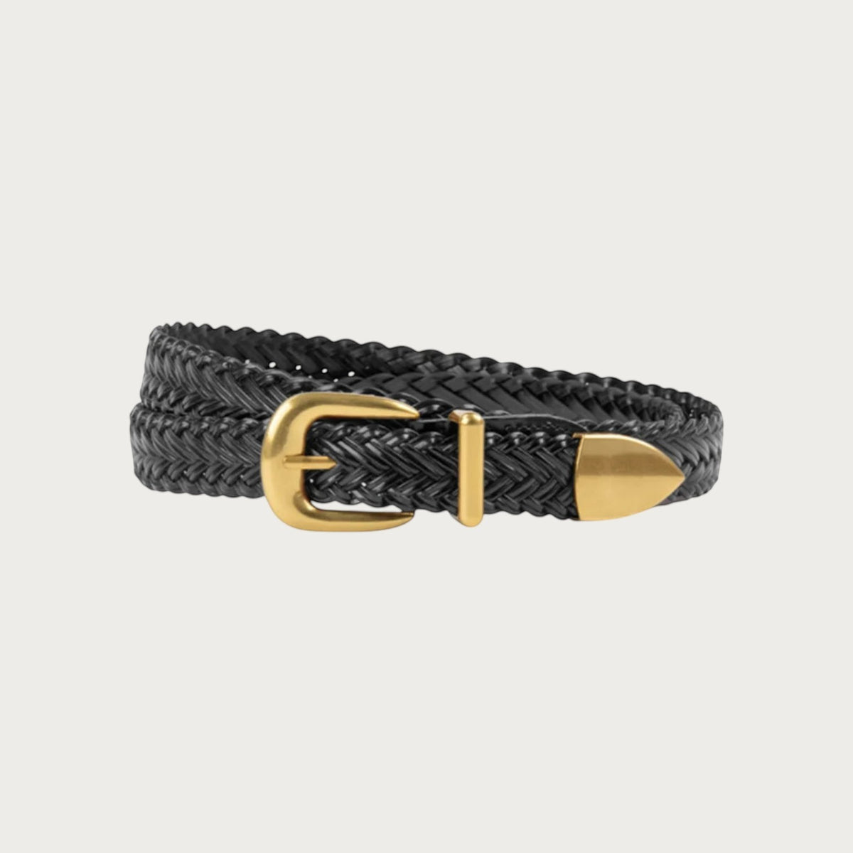 Ceinture tressée noire pour femme Ceintura avec boucle dorée et embout pointu élégant