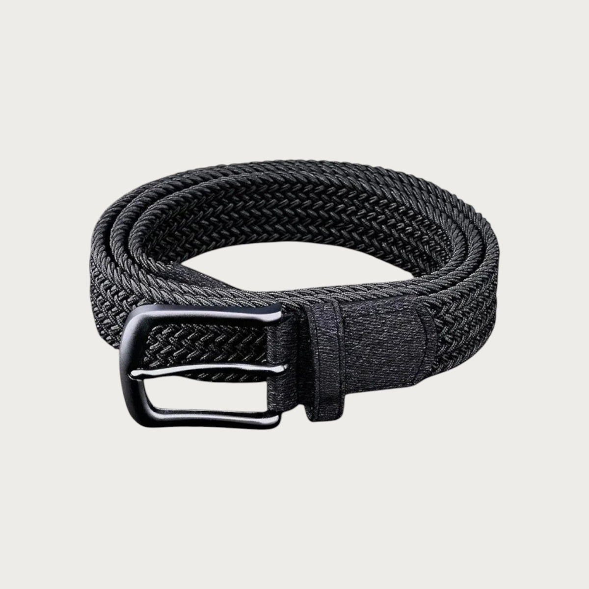 Ceintura ceinture tressée élastique noire pour homme avec boucle métallique, style décontracté et extensible.