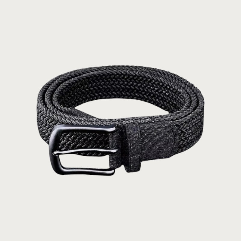 Ceinture tressée élastique noire pour homme par Ceintura, style décontracté en toile et polyester avec boucle métallique