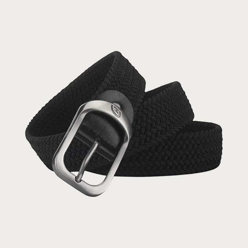 Ceintura ceinture tressée élastique noire unisexe avec boucle ardillon en alliage argenté pour un style décontracté