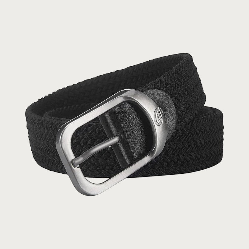 Ceinture tressée élastique noire Ceintura avec boucle ardillon en alliage argenté pour un style décontracté unisexe