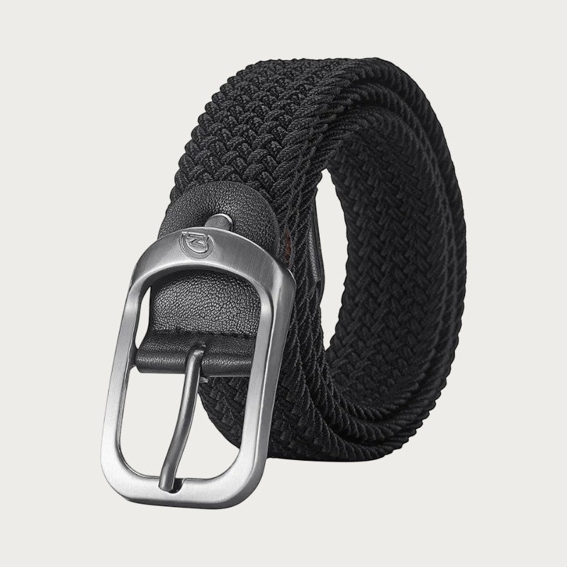 Ceinture tressée élastique noire Ceintura avec boucle ardillon en alliage argenté pour un style décontracté