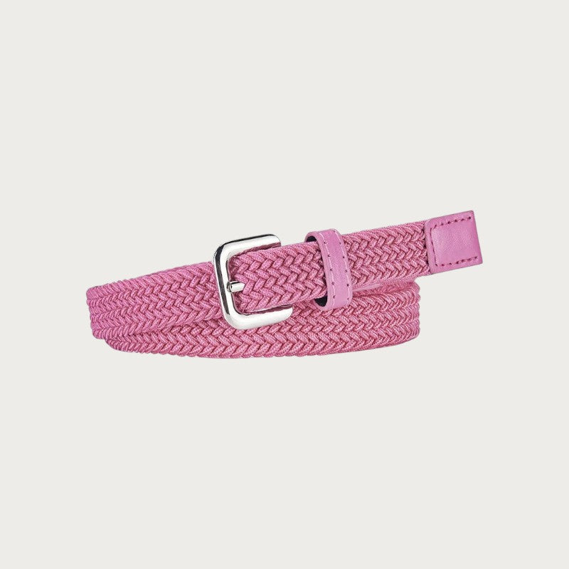 Ceintura ceinture tressée rose extensible pour femme avec boucle ardillon en métal argenté et détails en simili cuir