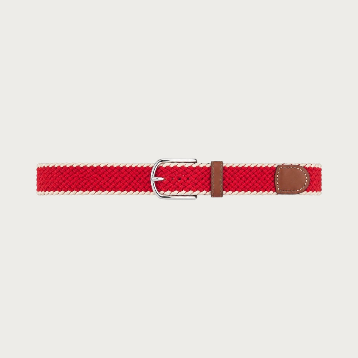 Ceinture tressée Ceintura Massimo rouge et beige en polyester extensible avec boucle à ardillon en métal argenté