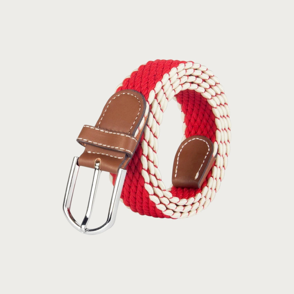 Ceinture tressée Ceintura Massimo rouge et blanc en polyester extensible avec boucle à ardillon en métal argenté