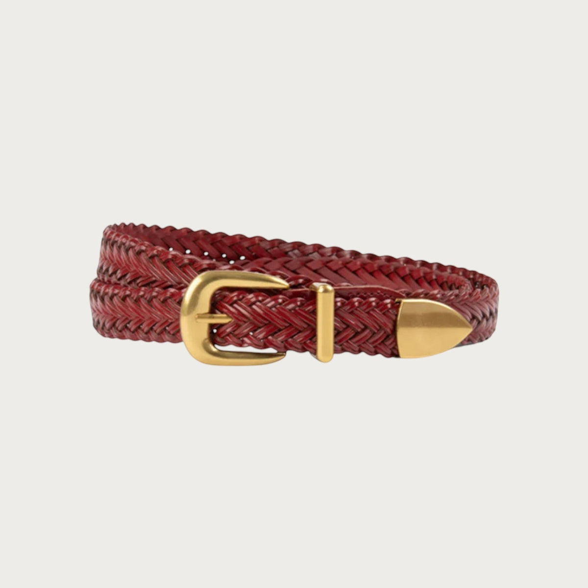 Ceinture tressée rouge Ceintura pour femme avec boucle dorée élégante et embout pointu assorti