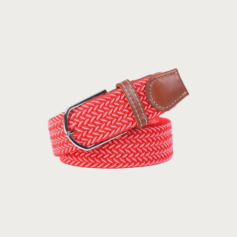 Ceinture tressée Ceintura Antonio rouge et blanche en toile élastique avec boucle à ardillon et détails en cuir Image